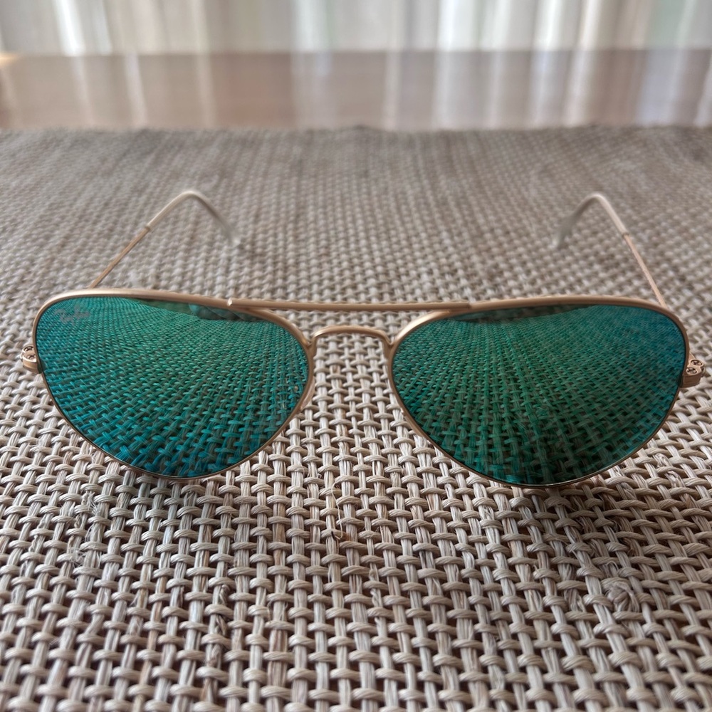 Ray-Ban 58mm Aviator Large w/Matte Gold Metal Frame/Green Mirror Lens Sunglasses
